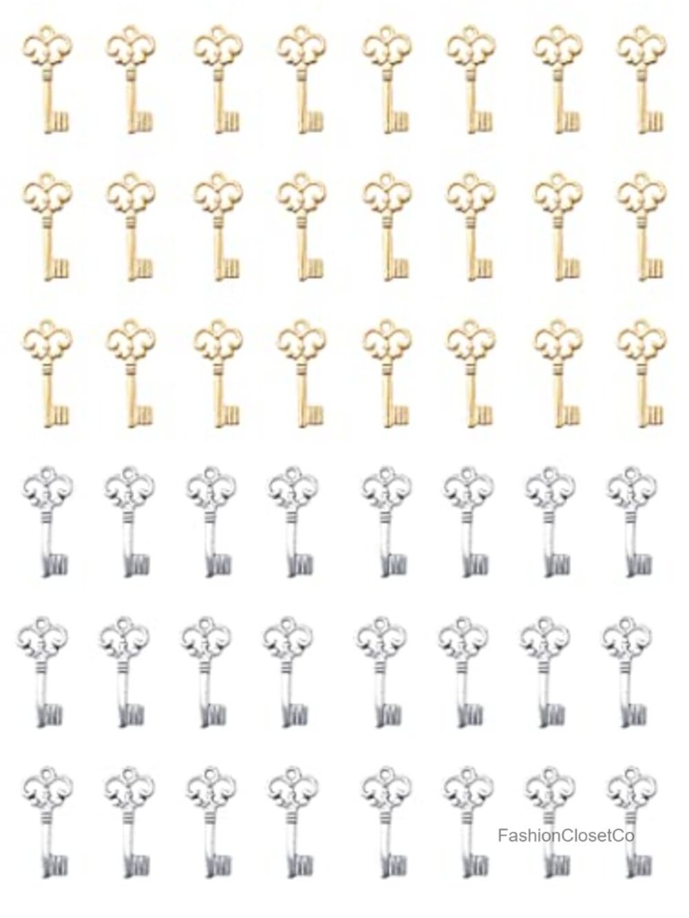 Vintage Metal Key Charms for Bracelets - 50 Pieces Mixed Gold and Silver
